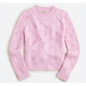 J Crew Pointelle Scallop Trim Sweater Pink Wool‎ Alpaca Blend SZ  L Pink